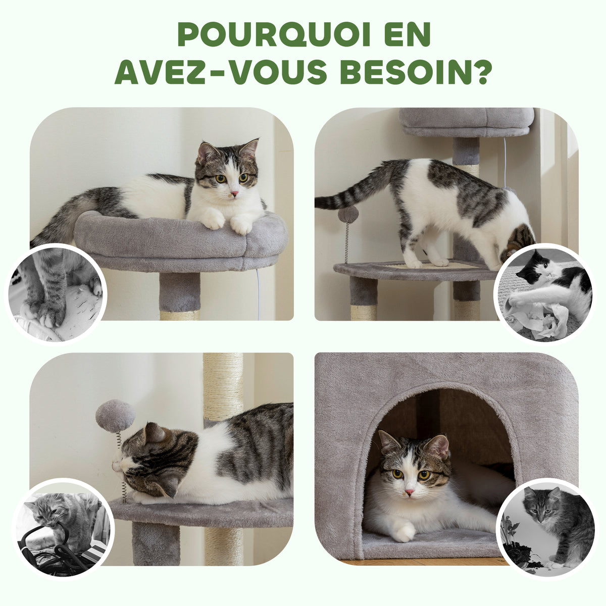 🐱 Árbol Rascador para Gatos de 114 cm – Torre Multinivel con Cueva, Cama y Juguetes