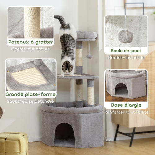 🐱 Árbol Rascador para Gatos de 114 cm – Torre Multinivel con Cueva, Cama y Juguetes