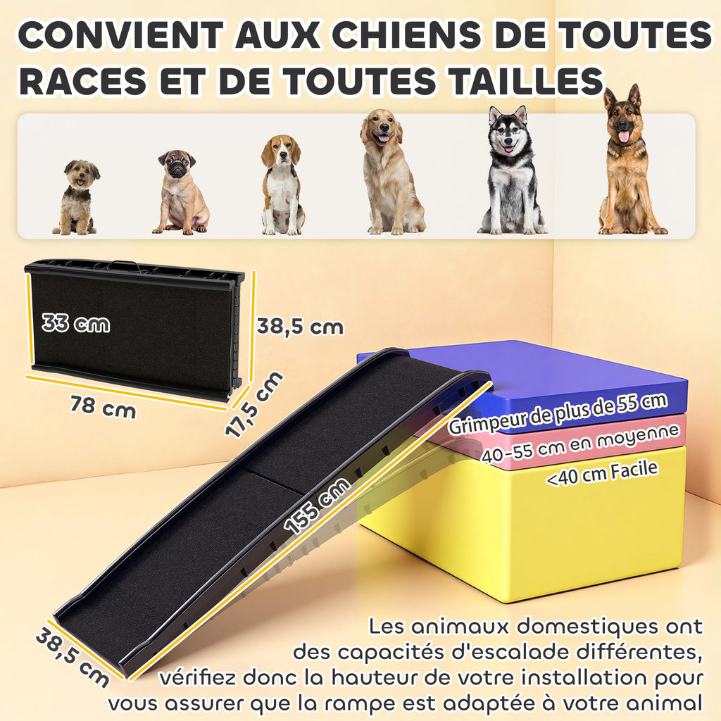 🐶 Rampa Plegable Antideslizante para Perros de 155 cm – Acceso Fácil y Seguro al Coche 🚗